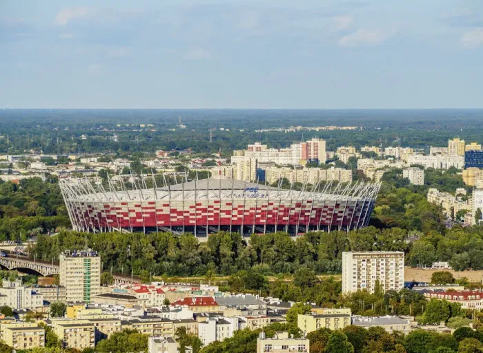 Framed Print : Poland, Masovian Voivodeship, Warsaw Stadium seen from the Palace of Culture and Science Framed Print : Poland, Masovian Voivodeship, Warsaw Stadium seen from the Palace of Culture and Science
