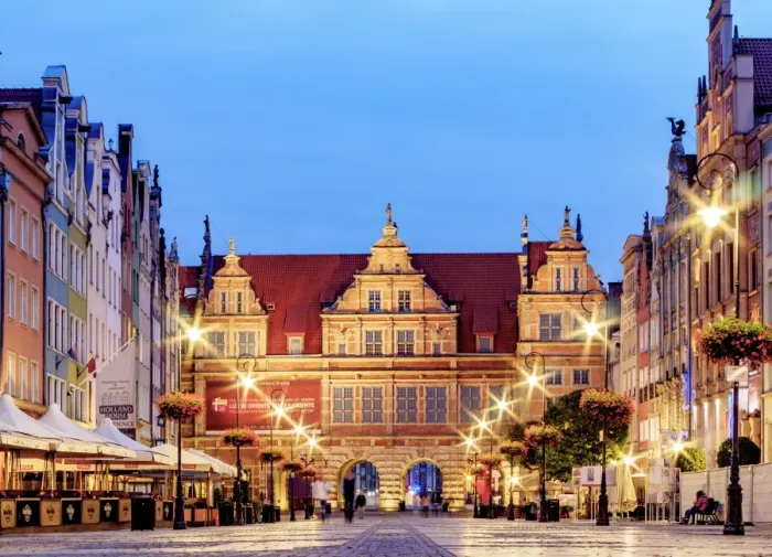 Framed Print : Poland, Pomeranian Voivodeship, Gdansk, Old Town, Long Market and Green Gate at twilight Framed Print : Poland, Pomeranian Voivodeship, Gdansk, Old Town, Long Market and Green Gate at twilight