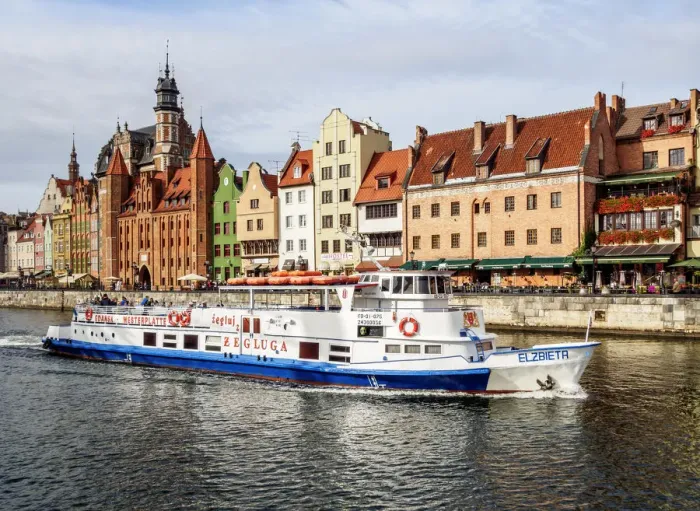 Framed Print : Poland, Pomeranian Voivodeship, Gdansk, Old Town, Ship on the Motlawa River Framed Print : Poland, Pomeranian Voivodeship, Gdansk, Old Town, Ship on the Motlawa River