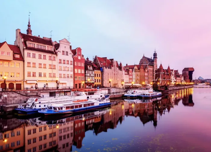 Framed Print : Poland, Pomeranian Voivodeship, Gdansk, Old Town, Motlawa River and Medieval Port Framed Print : Poland, Pomeranian Voivodeship, Gdansk, Old Town, Motlawa River and Medieval Port