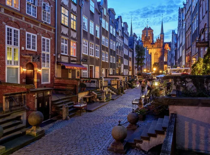 Framed Print : Poland, Pomeranian Voivodeship, Gdansk, Old Town, Mariacka Street at twilight Framed Print : Poland, Pomeranian Voivodeship, Gdansk, Old Town, Mariacka Street at twilight