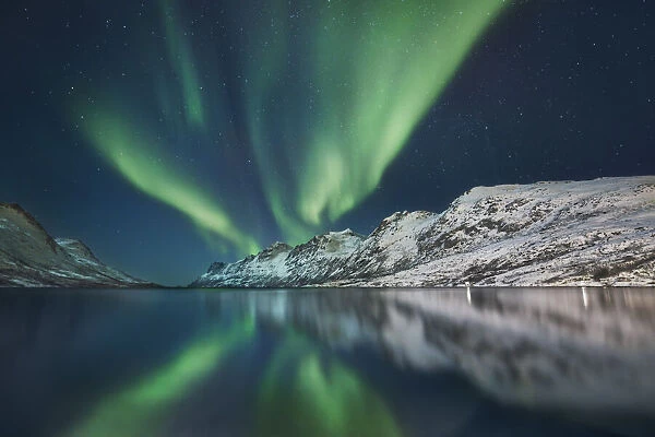 Polar light (Aurora Borealis) over Ersfjordbotn - Norway, Troms, Kvaloya, Ersfjordbotn