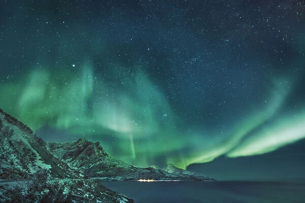 Polar light (Aurora Borealis) near Grotfjord - Norway, Troms, Kvaloya