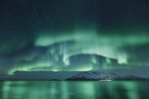 Polar light (Aurora Borealis) near Tromsvik - Norway, Troms, Kvaloya, Tromsvik