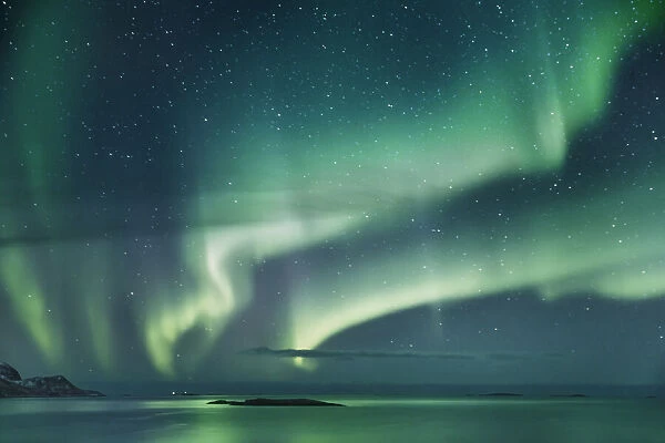 Polar light (Aurora Borealis) near Tromsvik - Norway, Troms, Kvaloya, Tromsvik