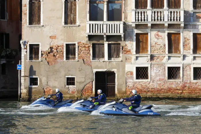 Framed Print : Police on jetski, Canal Grande, Venice, Veneto, Italy, Europe Framed Print : Police on jetski, Canal Grande, Venice, Veneto, Italy, Europe