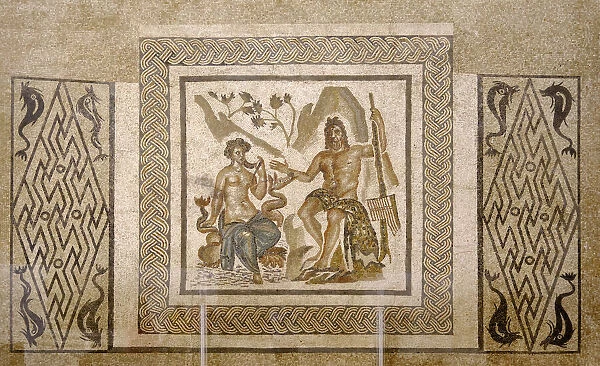 Polifemo and Galatea, a roman mosaic dating back to the 2nd century A. D. found in the subsoil of Plaza de la Corredera in 1959. Alcazar de los Reyes Cristianos (Alcazar of the Christian Kings), Cordoba. Andalucia, Spain