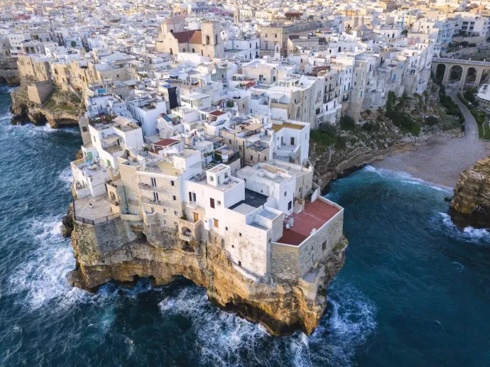 Framed Print : Polignano a Mare aerial view, Bari district, Puglia, Italy Framed Print : Polignano a Mare aerial view, Bari district, Puglia, Italy