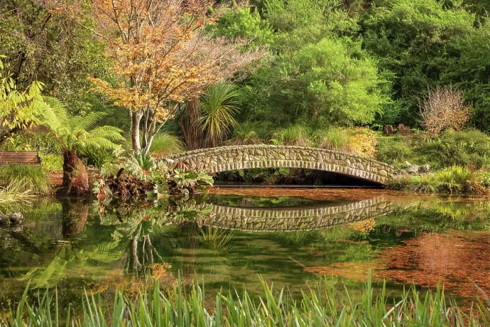 Framed Print : Pond and stone bridge in Christchurch Botanical Gardens, Christchurch, South Island, New Zealand. Autumn (May) 2025 Framed Print : Pond and stone bridge in Christchurch Botanical Gardens, Christchurch, South Island, New Zealand. Autumn (May) 2025