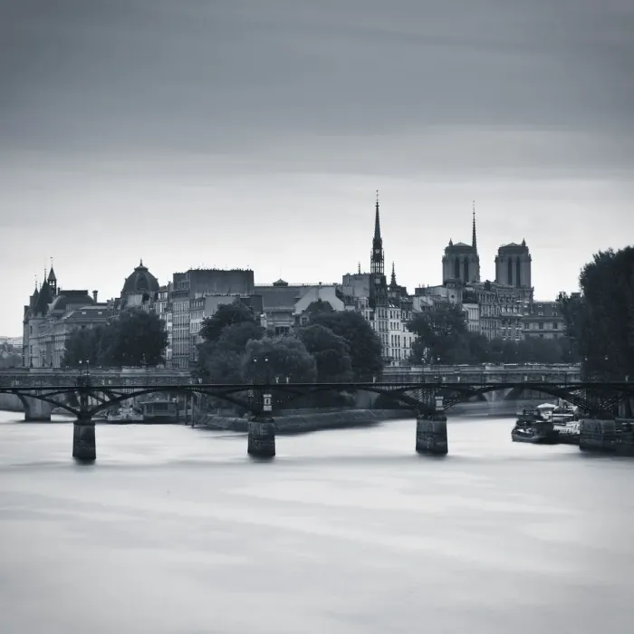 Framed Print : Pont des Arts, Notre Dame Cathedral and River Seine, Paris, France