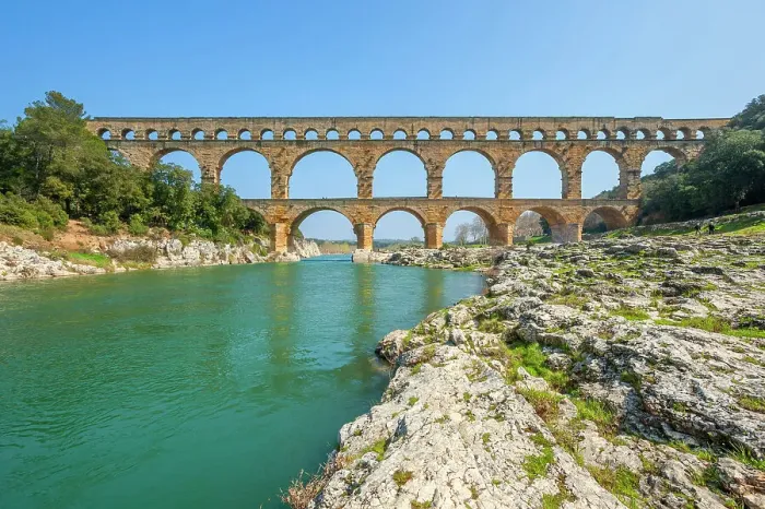 Framed Print : Pont du Gard, Roman aqueduct, Vers-Pont-du-Gard, Gard, Languedoc-Roussillon, France