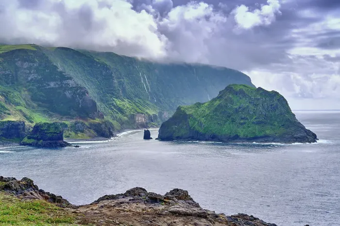 Framed Print : Ponta de Albarnaz and Ilheu (islet) de Maria Vaz, on the north coast of Flores island. Azores islands, Portugal Framed Print : Ponta de Albarnaz and Ilheu (islet) de Maria Vaz, on the north coast of Flores island. Azores islands, Portugal