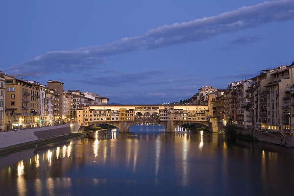 Ponte Vecchio & Arno River at Dusk, Florence, Tuscany, Italy