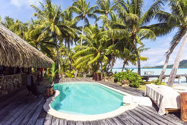 Poolside of luxury resort, Bora Bora, French Polynesia