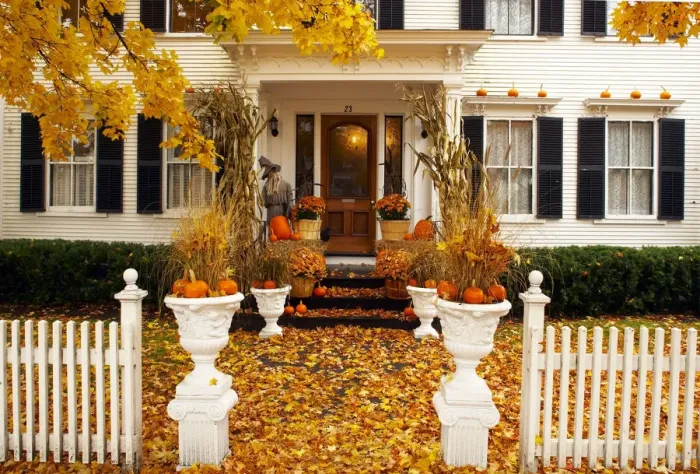 Framed Print : Porch in Autumn, Woodstock, Vermont, USA Framed Print : Porch in Autumn, Woodstock, Vermont, USA