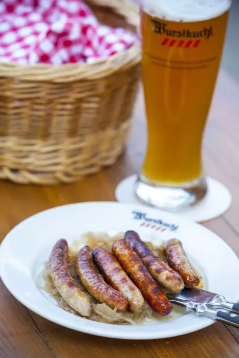 Framed Print : Pork Sausages & sauerkraut at the historic Wurstkuchl, Regensburg, Upper Palatinate Framed Print : Pork Sausages & sauerkraut at the historic Wurstkuchl, Regensburg, Upper Palatinate