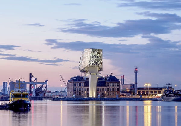 Port Authority Building by Zaha Hadid at dusk, Kattendijkdok, Antwerp, Belgium