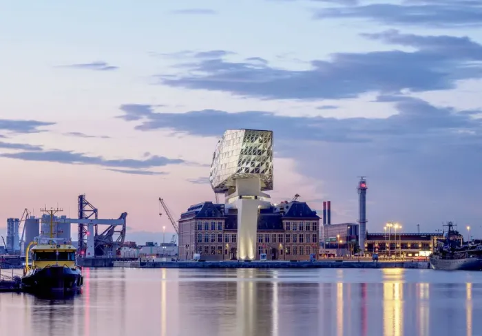 Framed Print : Port Authority Building by Zaha Hadid at dusk, Kattendijkdok, Antwerp, Belgium Framed Print : Port Authority Building by Zaha Hadid at dusk, Kattendijkdok, Antwerp, Belgium
