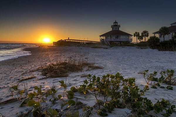Port Boca Grande Lighthouse Museum at Sunset, Gasparilla Island, Florida, USA