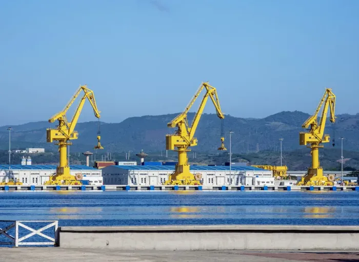 Framed Print : Port Cranes in Santiago de Cuba, Santiago de Cuba Province, Cuba Framed Print : Port Cranes in Santiago de Cuba, Santiago de Cuba Province, Cuba