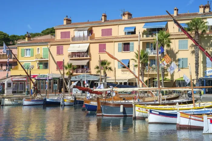 Framed Print : Port harbor filled with traditional wooden fishing boats at Sanary-sur-Mer, Var department Framed Print : Port harbor filled with traditional wooden fishing boats at Sanary-sur-Mer, Var department