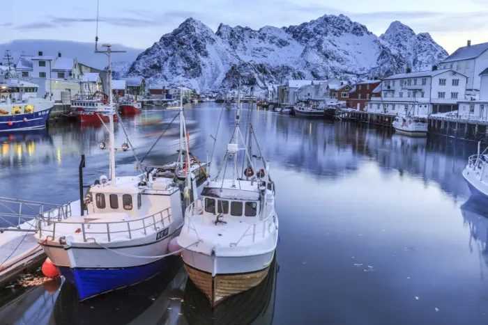 Framed Print : Port of Henningsvaer. Lofoten Islands. Norway. Europe