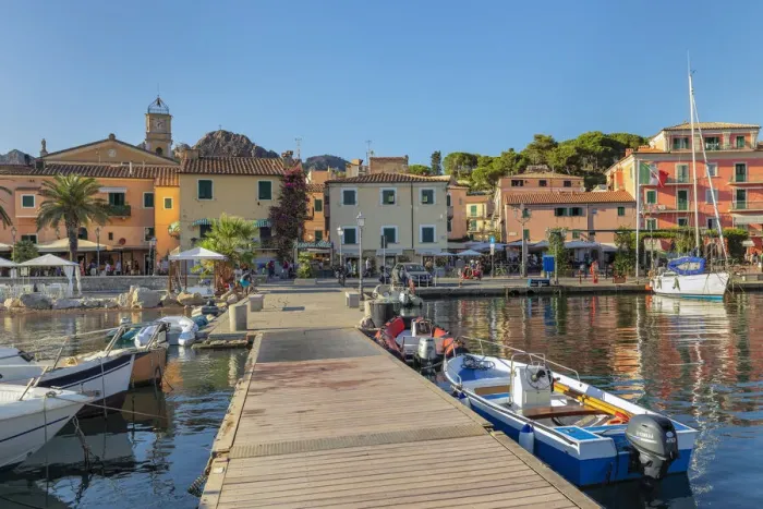 Framed Print : Port of Porto Azzuro, Elba Island, Livorno District, Tuscany, Italy