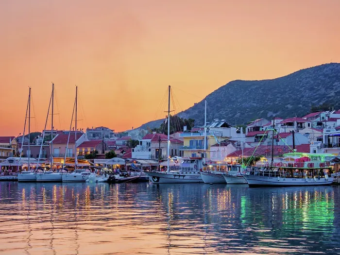 Framed Print : Port of Pythagoreio at dusk, Samos Island, North Aegean, Greece Framed Print : Port of Pythagoreio at dusk, Samos Island, North Aegean, Greece