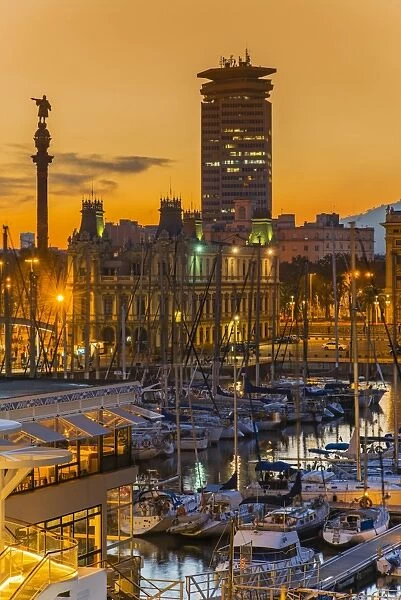 Port Vell at sunset, Barcelona, Catalonia, Spain