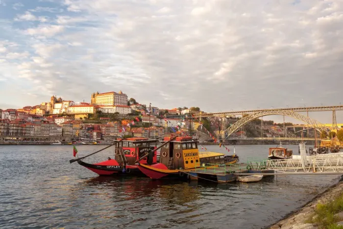 Framed Print : Port wine boats moored on the south bank of Douro River, Porto, Portugal Framed Print : Port wine boats moored on the south bank of Douro River, Porto, Portugal