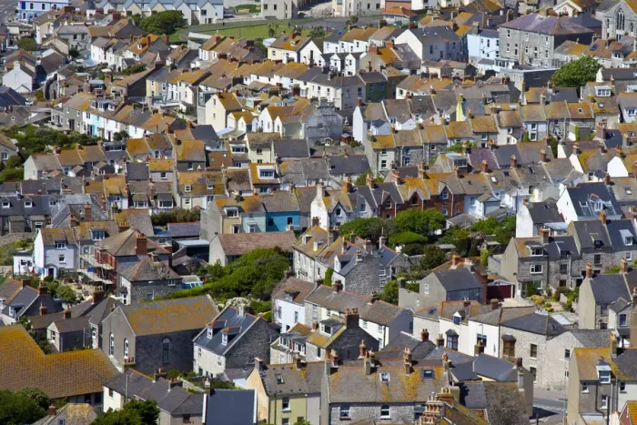 Framed Print : Portland, Dorset, England, the rooftops of Fortuneswell from portland heights Framed Print : Portland, Dorset, England, the rooftops of Fortuneswell from portland heights