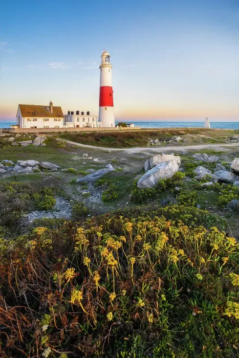 Framed Print : Portland Bill Lighthouse at sunset, Isle of Portland, Dorset, England, UK