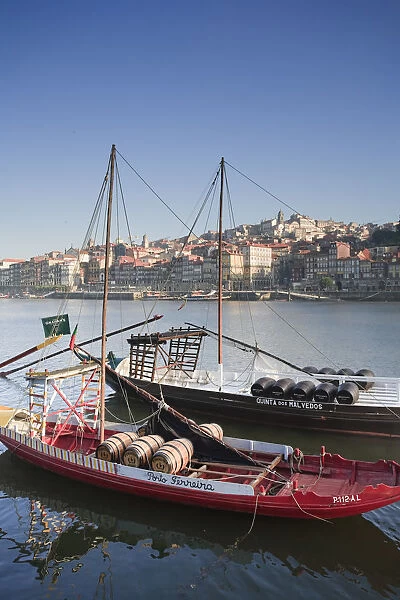 Porto Wine Carrying Barcos (Barges), River Douro and city skyline, Porto (UNESCO World