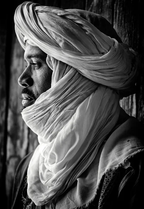 Framed Print : Portrait of a local man wearing traditional headscarf (Cheche), Ait Behaddou, near Ouarzazate, Morocco