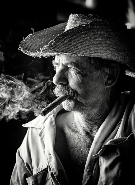 Framed Print : Portrait of a tobacco farmer, smoking. a cigar, Vinales Valley, Pinar del Rio Province, Cuba, Caribbean