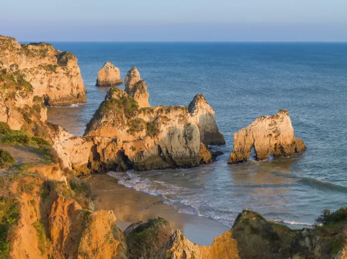 Framed Print : Portugal, Algarve, Alvor, Prainha overview at sunset