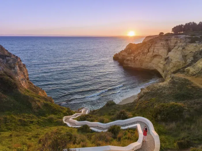 Framed Print : Portugal, Algarve, Lagoa, carvoeori, steps leading to beach at sunset (MR) Framed Print : Portugal, Algarve, Lagoa, carvoeori, steps leading to beach at sunset (MR)