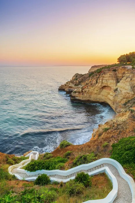 Framed Print : Portugal, Algarve, Lagoa, Carvoeori, Steps leading to sea at dusk Framed Print : Portugal, Algarve, Lagoa, Carvoeori, Steps leading to sea at dusk