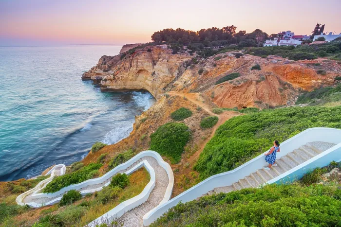 Framed Print : Portugal, Algarve, Lagoa, Carvoeori, Steps leading to sea at dusk (MR) Framed Print : Portugal, Algarve, Lagoa, Carvoeori, Steps leading to sea at dusk (MR)
