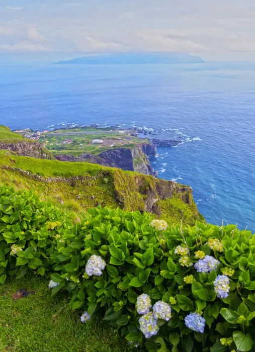 Framed Print : Portugal, Azores, Corvo, View of the shoreline towards Vila do Corvo with Flores Island Framed Print : Portugal, Azores, Corvo, View of the shoreline towards Vila do Corvo with Flores Island