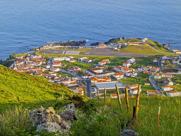 Portugal, Azores, Corvo, Vila do Corvo, Elevated view of the town