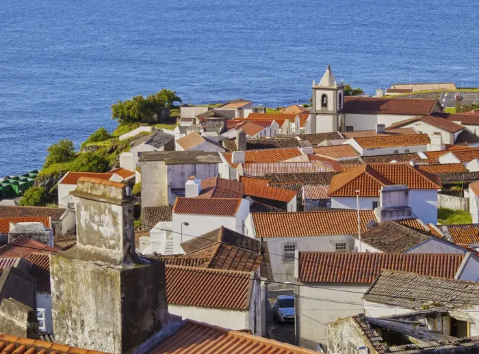 Framed Print : Portugal, Azores, Corvo, Vila do Corvo, Elevated view of the town