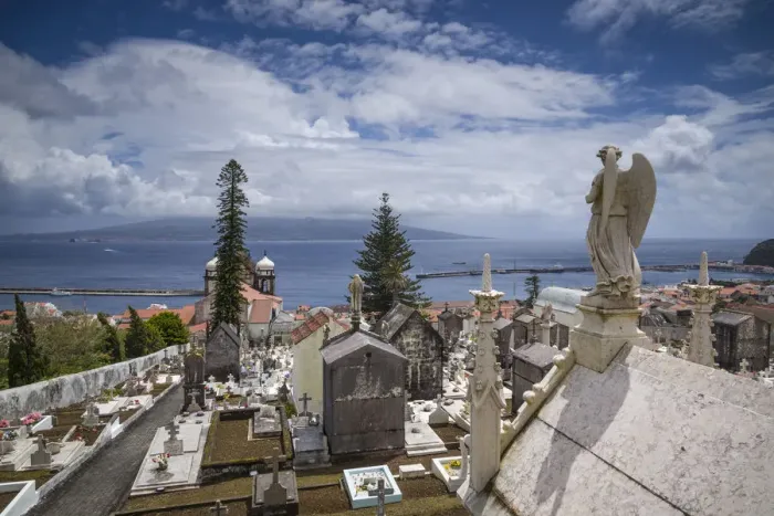 Framed Print : Portugal, Azores, Faial Island, Horta from cemetery towards the Island of Pico Framed Print : Portugal, Azores, Faial Island, Horta from cemetery towards the Island of Pico