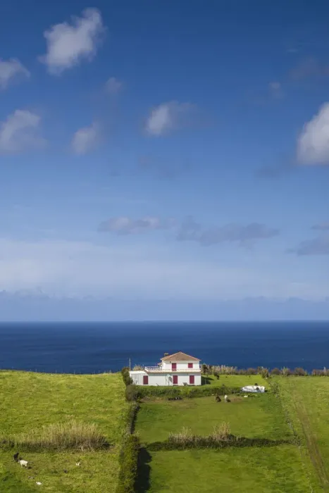 Framed Print : Portugal, Azores, Faial Island, Espalamaca, house and field Framed Print : Portugal, Azores, Faial Island, Espalamaca, house and field
