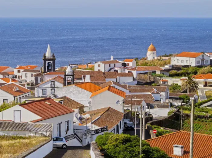 Framed Print : Portugal, Azores, Graciosa, Santa Cruz da Graciosa, Elevated view of the town Framed Print : Portugal, Azores, Graciosa, Santa Cruz da Graciosa, Elevated view of the town