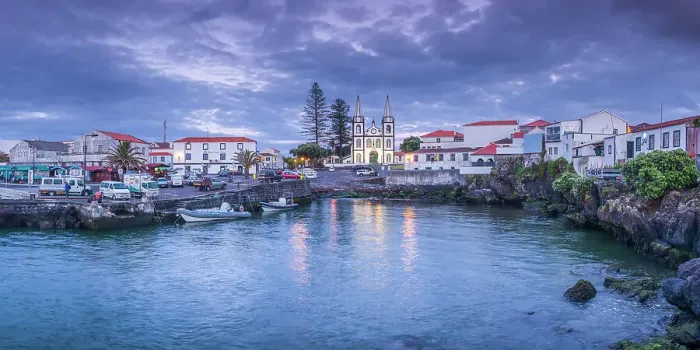 Framed Print : Portugal, Azores, Pico Island, Madalena, harbor view with the Igreja de Santa Madalena Framed Print : Portugal, Azores, Pico Island, Madalena, harbor view with the Igreja de Santa Madalena