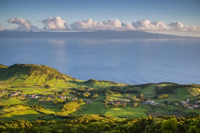 Framed Print : Portugal, Azores, Sao Jorge Island, Pico da Velha, elevated landscape view, sunset Framed Print : Portugal, Azores, Sao Jorge Island, Pico da Velha, elevated landscape view, sunset