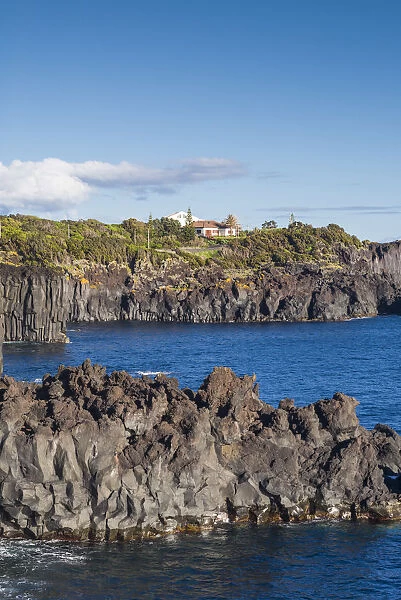 Portugal, Azores, Sao Jorge Island, Cais da Urzelina, volcanic rock coastline