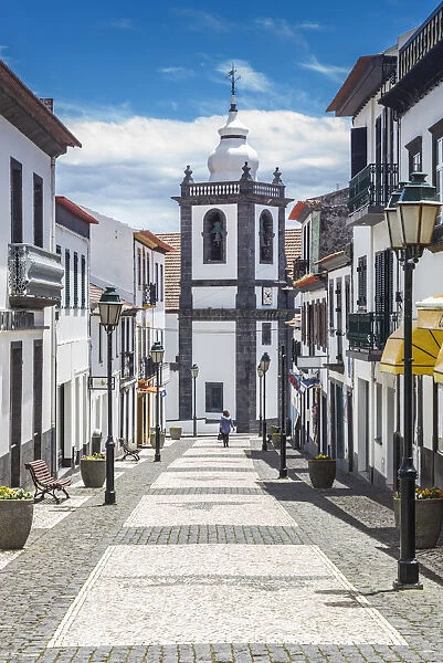 Portugal, Azores, Sao Jorge Island, Velas, Rua Francisco Lacerda street and view towards