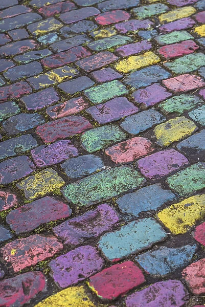 Portugal, Azores, Sao Miguel Island, Ponta Delgada, colored cobblestones